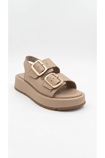 Ustalar Ayakkabı Çanta Beige Women's Genuine Leather Sandals 546.1537