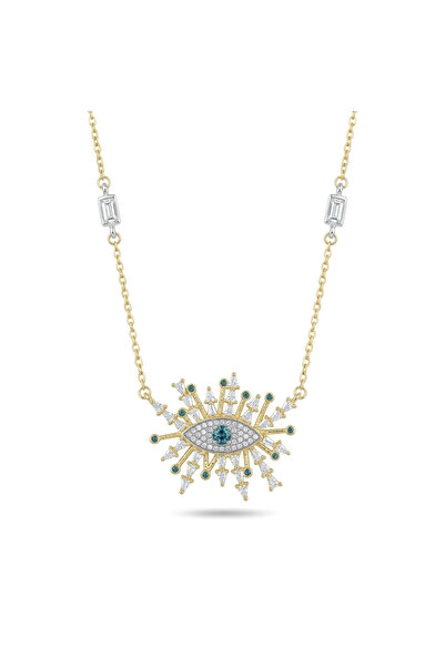 h&b design jewel Vip Tasarım Yeşil Kristal Taşlı Göz Kolye