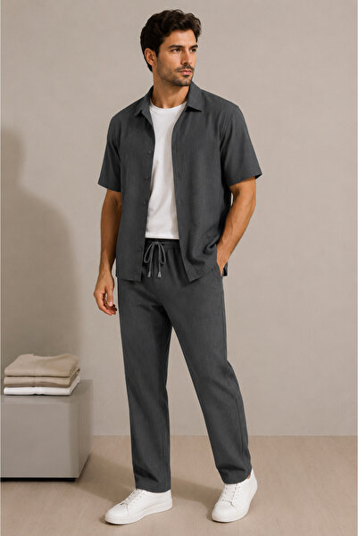 FECCY Premium Crepe Fabric Short Sleeve Shirt - Trouser Set Lycra Unisex Wome...