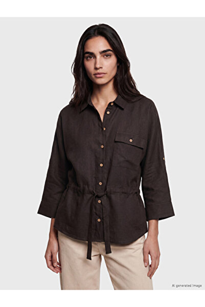 LC Waikiki Rmz Gi̇yi̇m Farkiyla Women's Linen Blend Shirt with Tie Waist
