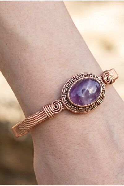 NBS Beautiful Naturel Stones Ametist Copper Bracelet Adjustable Vip Jewelry M...