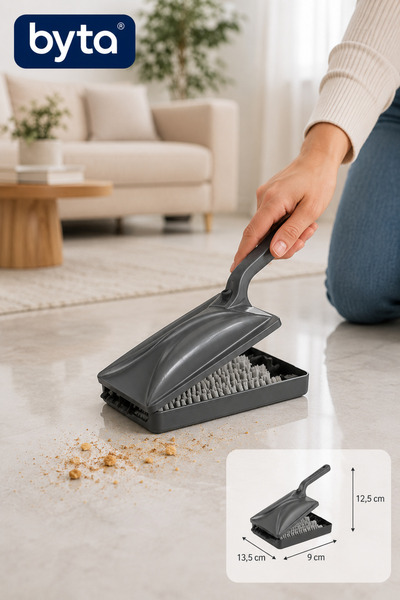 BYTA Handheld Vacuum Cleaner with Handle Manual Crumb Collector 3-Row Cleaning Brush for Kitchen, Table and Countertop Mami Purple Black Mixed Color Sent