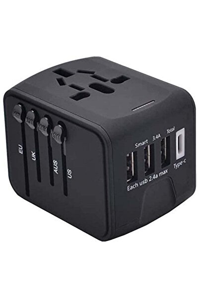 Generic محول طاقة عالمي للسفر مع 3 منافذ USB ومنفذ Type C واحد للشحن، محول أو...