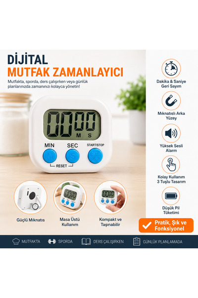 Miro Toys Dijital Ekranlı Alarmlı Mıknatıslı Ayaklı Mutfak Zamanlayıcı Fırın ...
