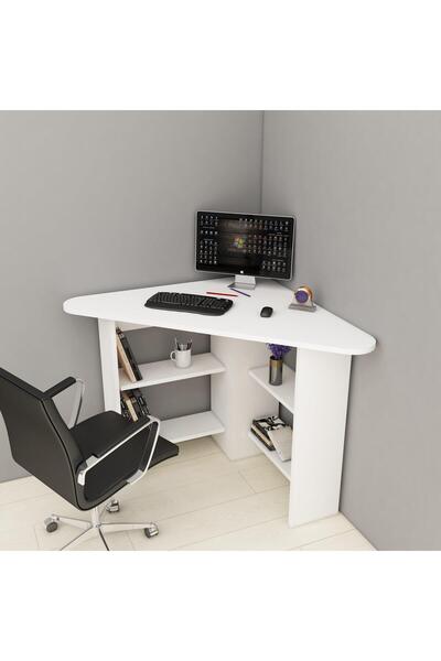 Adore Birou Colt Bellingham cu Rafturi, Design Ergonomic, 80x74x80 cm - Alb