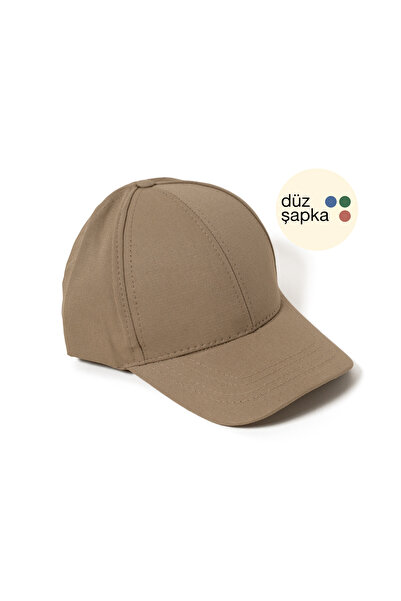 düz şapka studio Flat Hat |   Light Brown Gabardine Cap - Minimalist, Without...