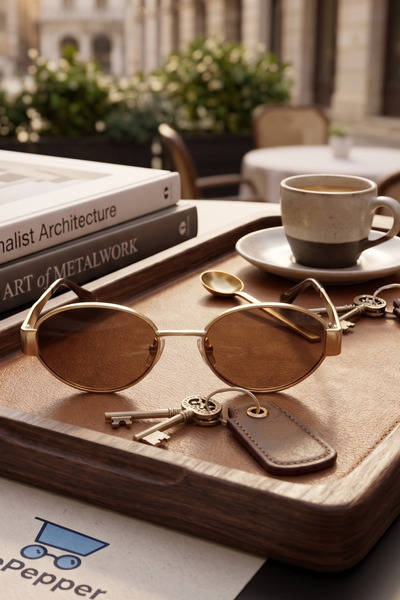 BluePepper Oval Glass with Metal Frame and Handle Modern and Stylish Sunglass...