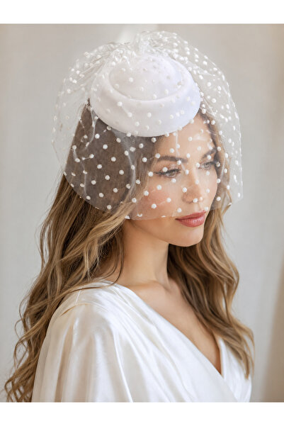 bba new trend Nikah Şapkası Vualet Gösterişli Beyaz Vualet Nikah Şapkası Geli...