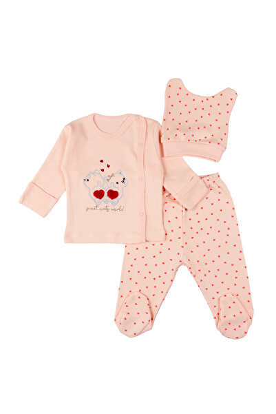 RCB Set 3 Piese pentru Nou Nascuti, Model cu Pisicute Coral