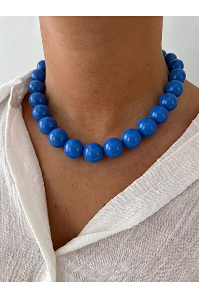 Esdem Accessories Saks Mavisi Tek Sıra Boncuk Kolye