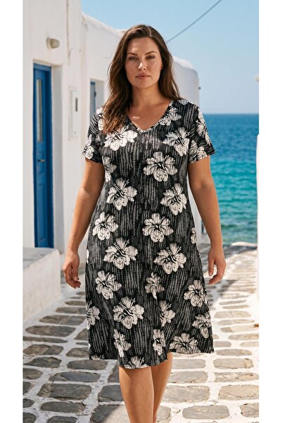 Eyfuze Women's Plus Size Viscose Fabric Short Sleeve Dress