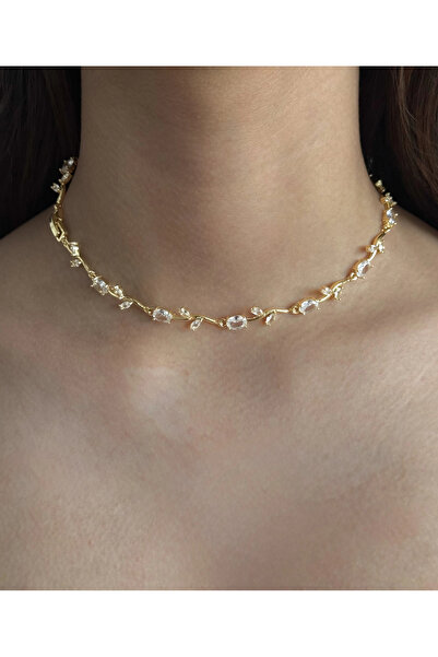 h&b design jewel Gold Beyaz Taşlı Tulip Kolye