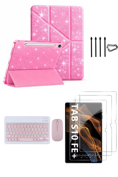 Covpor Samsung Galaxy Tab S10 FE+ Plus Simli Origami Kılıf+Klavye Mouse+S Pen...