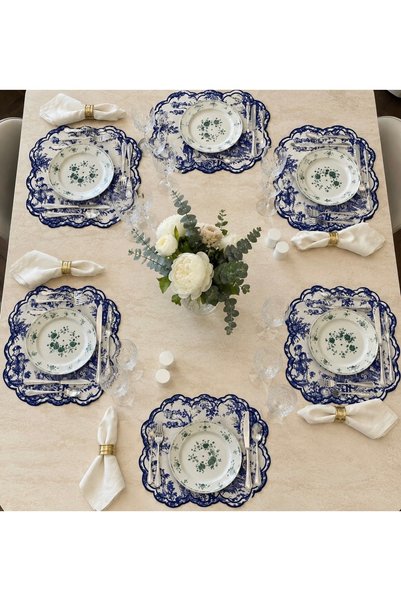 Madeco Home 6-Piece French Vintage Peasant Pattern Navy Blue American Service Set