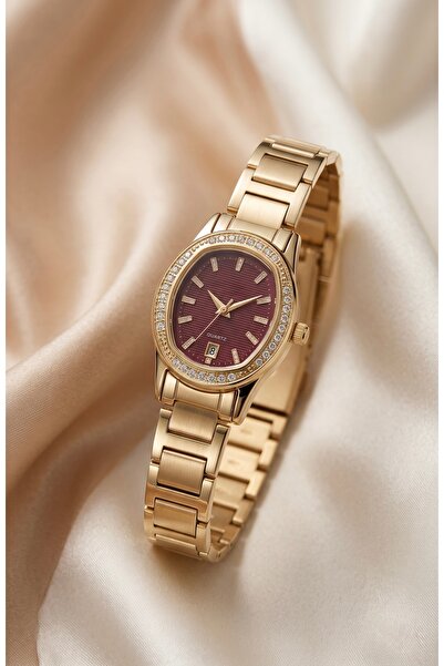 KLISHE Butik Lorette Women's Steel Watch Gold Color & Burgundy Dial Vintage O...