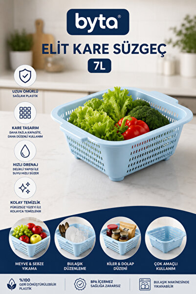 BYTA 7 Liter Elite Square Strainer Multi-Purpose Vegetable and Fruit Washing,...