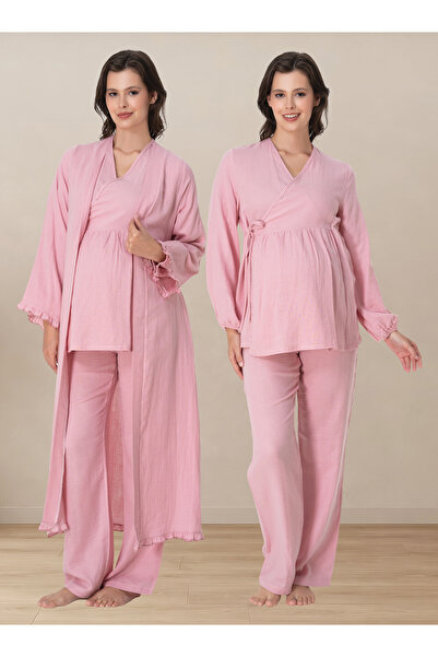 ByLohusa Comfortable Cut Muslin Fabric Maternity Pajama Set with Nursing Feat...