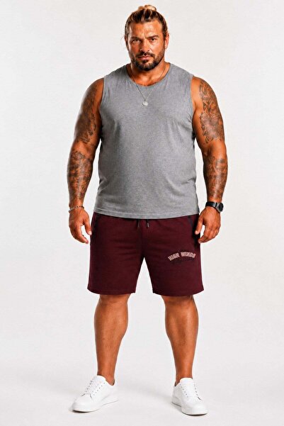 Starbattal Plus Size Zippered High Winds Combed Cotton Shorts 26621 Bordo