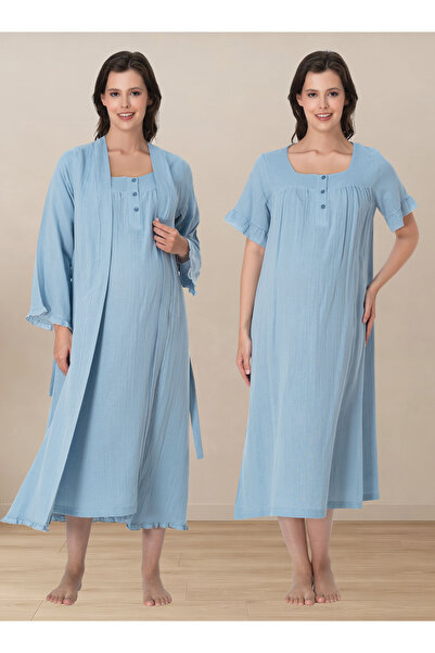 ByLohusa Pregnant and Postpartum Period Muslin Fabric Dressing Gown and Night...