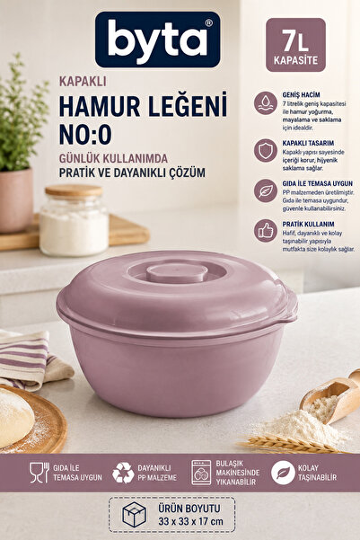 BYTA 7 L Covered Dough Basin No:0 Plastic Dough Kneading, Fermenting, Storage...