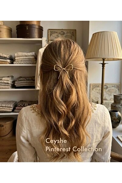 CeyShe Pinterest Large Ribbon Imported Gold Shiny Plated Metal Clip Hairpin