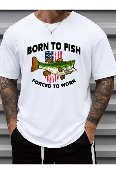 1001 Line تي شيرت رجالي للصيد من Born to Fish، 180 جرام، 100% قطن - قميص ناعم...