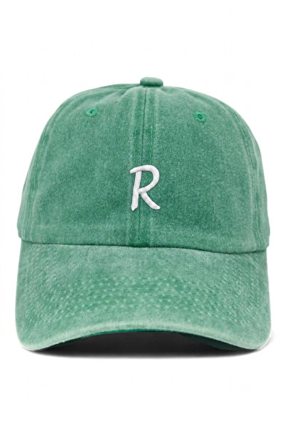 ŞapkaMania Light Green Embroidered Washable Vintage Unisex Hat with Letter R