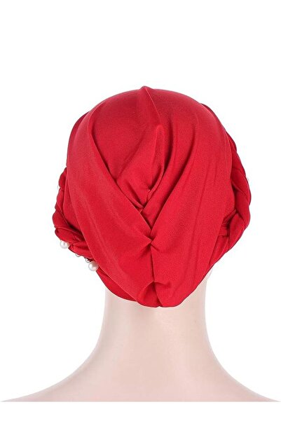 Arabest Red Head Scarf with Pearl Tips, Silk-Like Hair Wrap, Elegant Fashion ...