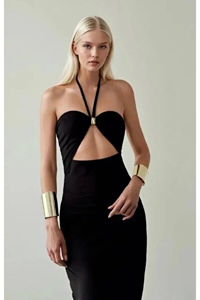 Cool & Sexy Black Low-Cut Halter Neck Long Evening Dress