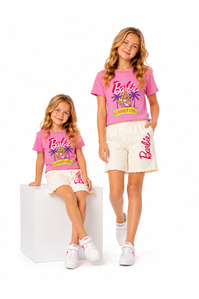 Barbie طقم شورت أطفال مرخص من الموسم الجديد مكون من قطعتين (علوي وسفلي)