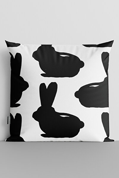 TicaretJet Black Rabbits Double Sided Digital Printed Throw Pillow Cover