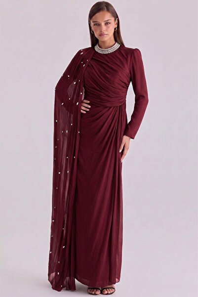 Olcay Umhang mit Stein- und Volan-Details, Yoryo-Seiden-Tesettür-Abendkleid, ...