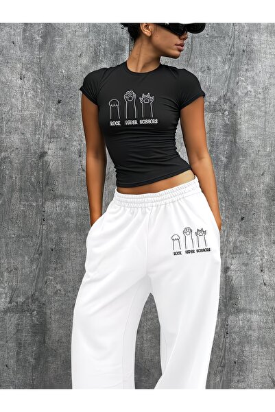 darkopia Women's Rock Pati Printed Baby Tee Combed Cotton Crop Top and Sweatp...