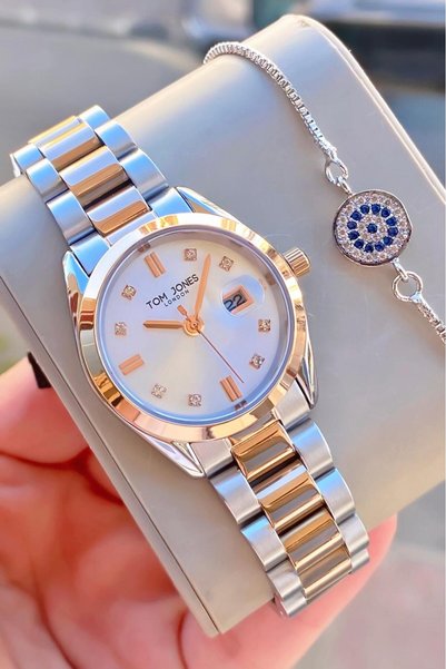 Tom Jones London Women's Watch Rose Silver Color Original Steel 3Atm Waterproof 2 Years Warranty Invoice Is Issued