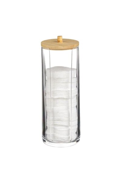 AVA Suport Acrilic pentru Dischete Demachiante cu Capac din Bambus, Ø7x20 cm,...