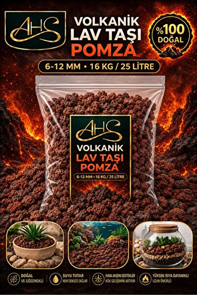 AHS Pomza 6-12mm 16 Kg 25 Litre Yanardağ Taşı Kırığı Kırmızı Akvaryum Teraryu...