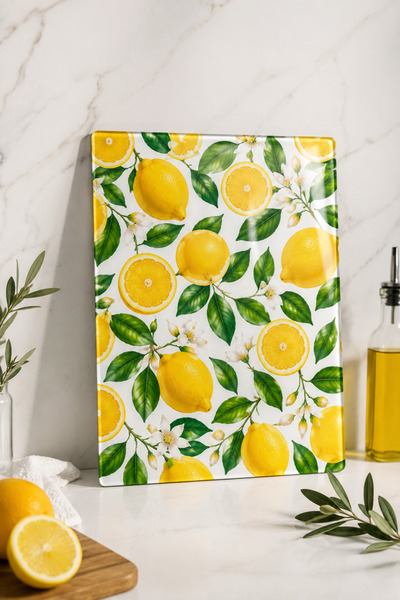 Decorita Glass Cutting Board - Glass Cutting Table |   Lemon Flower Patterned...
