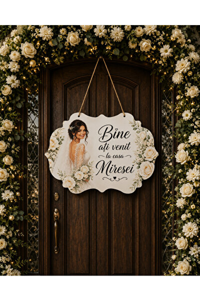 OEM Placuta decorativa MDF 60×40 cm – „Bine ati venit la casa miresei” – alb ...