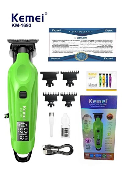 Generic Kemei KM-1693 professional hair trimmer featuring a green body and a ...