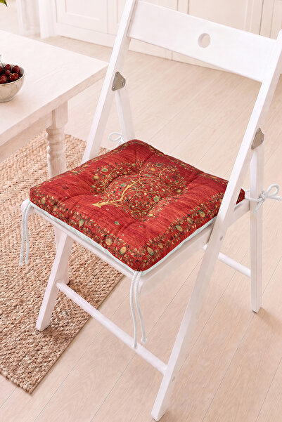 Home Kırmızı Ağaç Motifli Pofidik Sandalye Minderi - Vintage Dekoratif Rahat ...