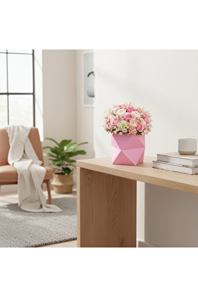 OEM Cutie cu Flori Hârtie Roz Geometrică 26.5x26.5x24 cm