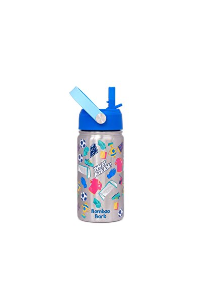 Bamboo Bark Insulated Water Bottle for Kids, 400ml Stainless Steel with Straw...