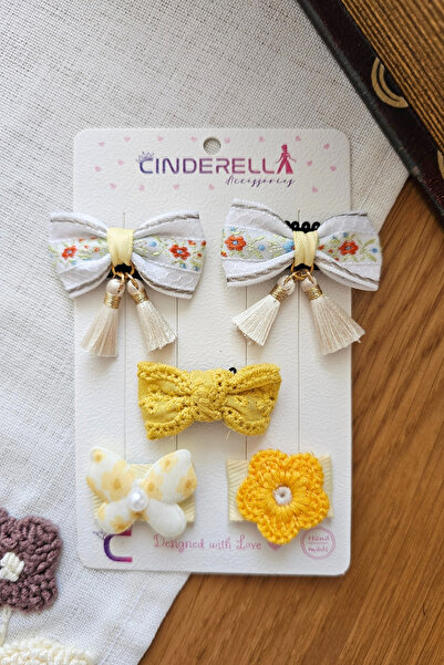 Cinderella 5'li Sallanan Püskül Fiyonk İncili Kelebekli El Örgüsü Papatya Sar...