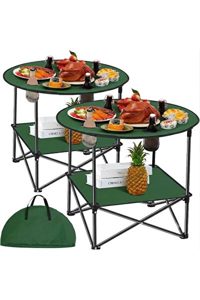 DAY BY DAY Folding Camping Table with Cup Holder and Bottom Shelf with Protec...