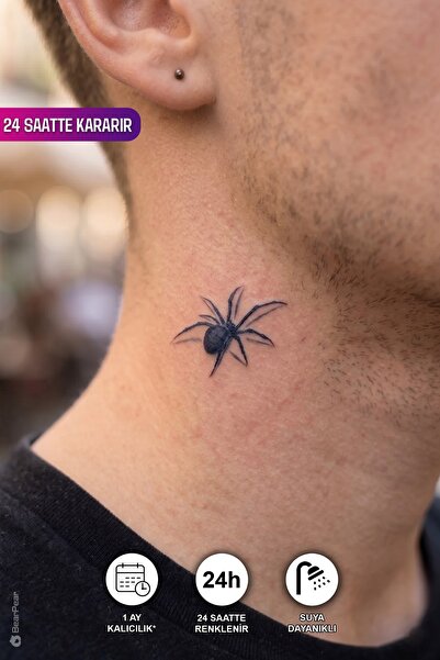 BP Tattoo 24 Saatte Kararan Minimal Boyun Dövmesi Örümcek Dövmesi