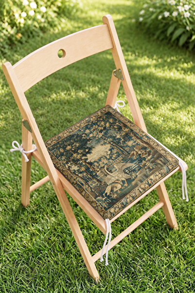 Home Turna Kuşu ve Çiçek Motifli Fermuarlı Sandalye Minderi - Vintage Görünüm...