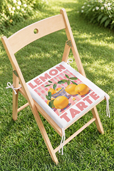 Home Lemon Tarte Yazılı Limon Desenli Fermuarlı Sandalye Minderi - Pembe Pöti...