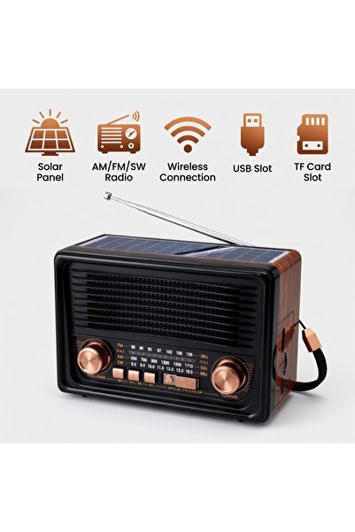 Sezy Solar Panelli Nostaljik Fm Radyo Speaker Bluetooth SD MP3 Çalar Hoparlör...