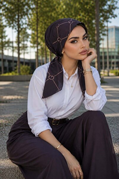 Aişe tesettür Black Brand Pattern Scarf Bonnet