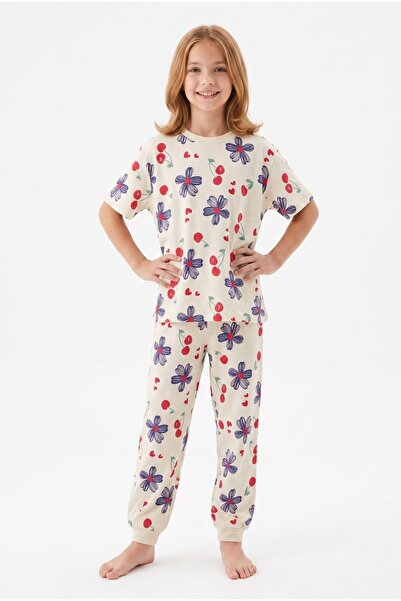 ALKINKİDS 3-13 Years Old Girls' Colorful Floral and Cherry Patterned 100% Cot...
